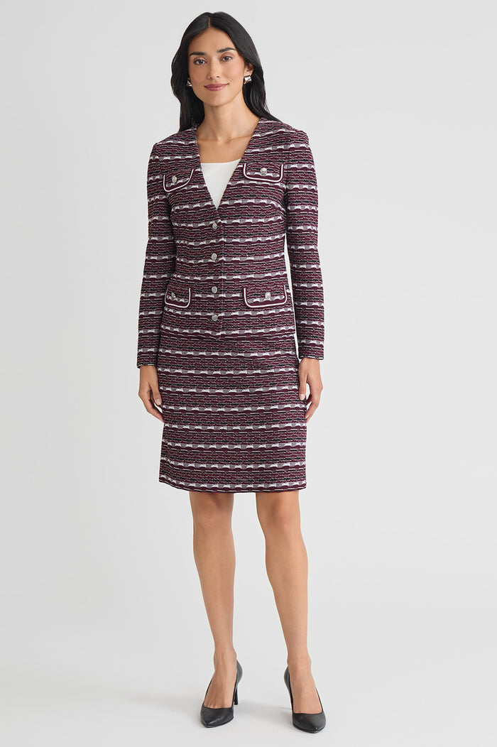 A-Line Multi-Stitch Jacquard Knit Skirt, Midnight Violet/Lunar Rock/Black/White | Ming Wang