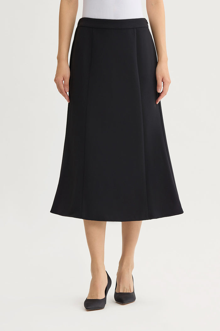A-Line Stretch Deco Crepe Maxi Skirt, Black | Ming Wang