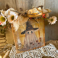 A Little Boo with Country Charm 5x5 Wood Block Decor - Primitive Halloween Shelf Sitter