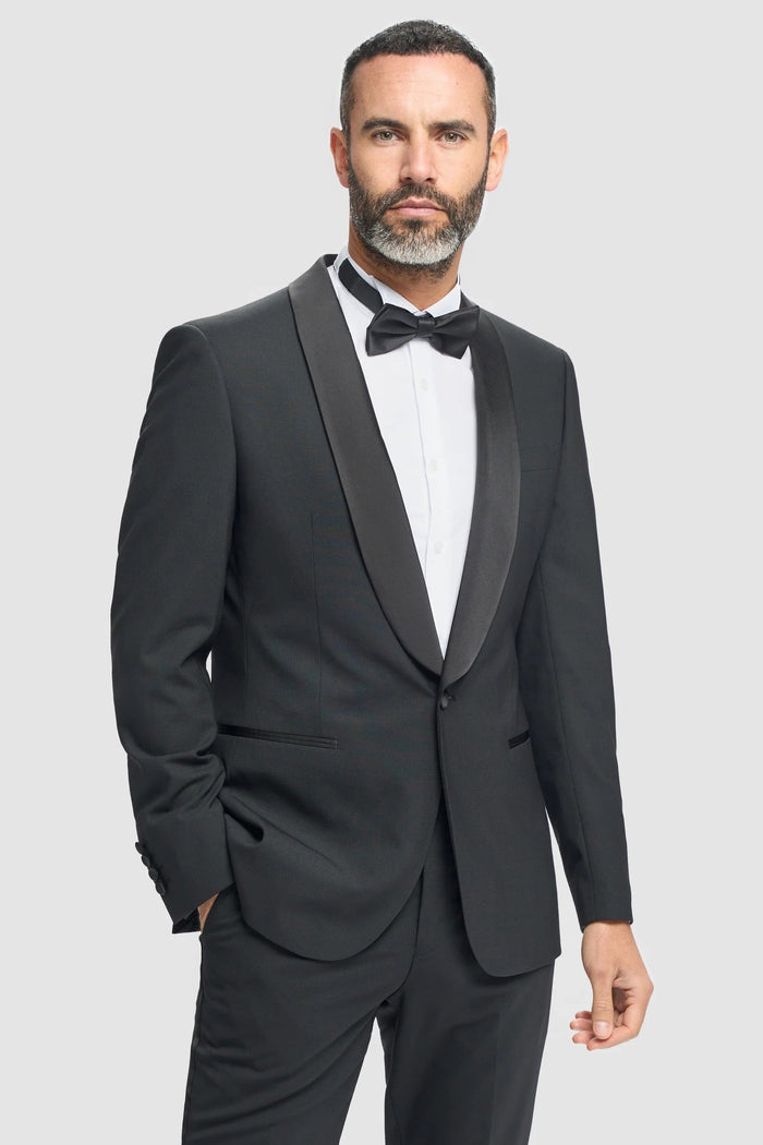 Aspen Black Single Breasted Wool Blend 4-Piece Suit Bundle