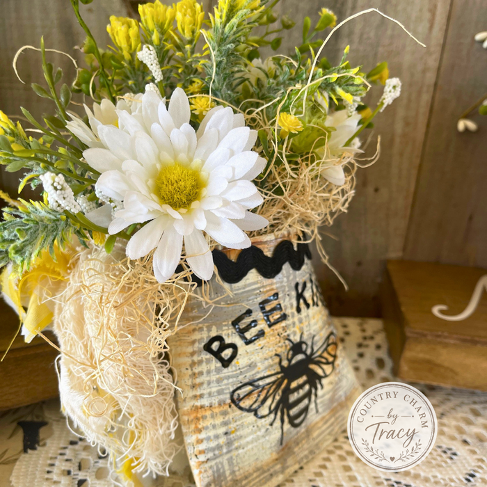 Bee Kind Smashed Can Floral Decor