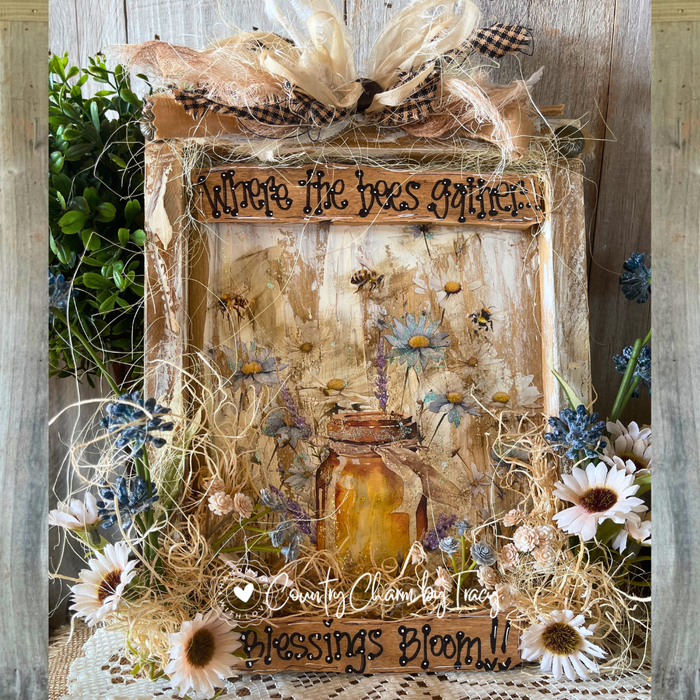 Bees Gather Blessings Bloom Farmhouse Decor – 8" x 10"