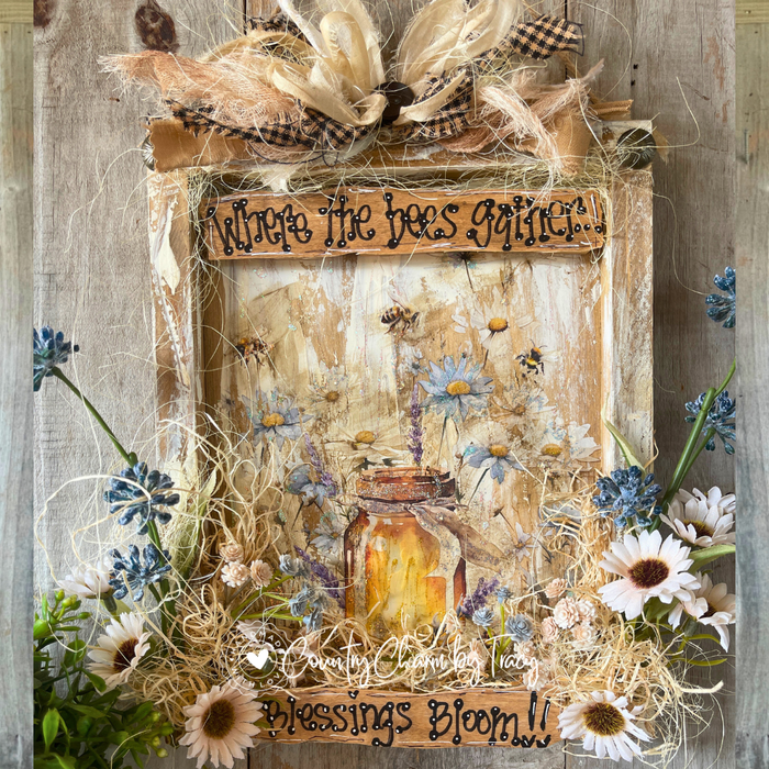 Bees Gather Blessings Bloom Farmhouse Decor – 8" x 10"