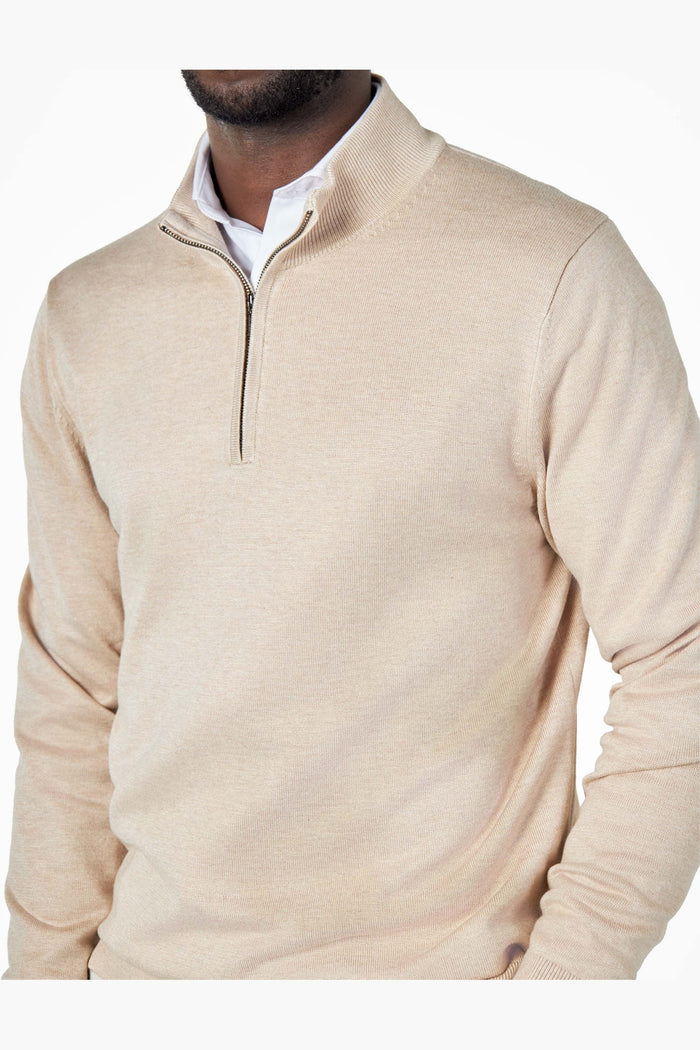BEIGE 100% COTTON KNIT ZIP NECK JUMPER