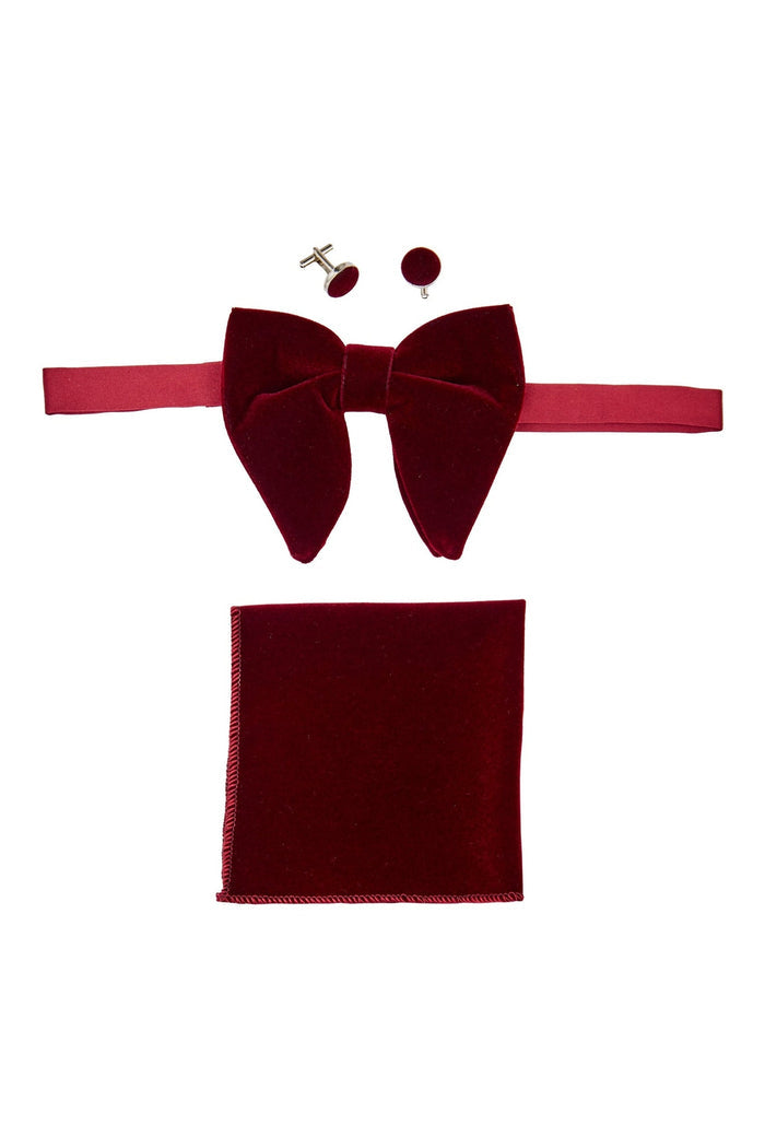 BIG MAROON VELVET BOW TIE SET