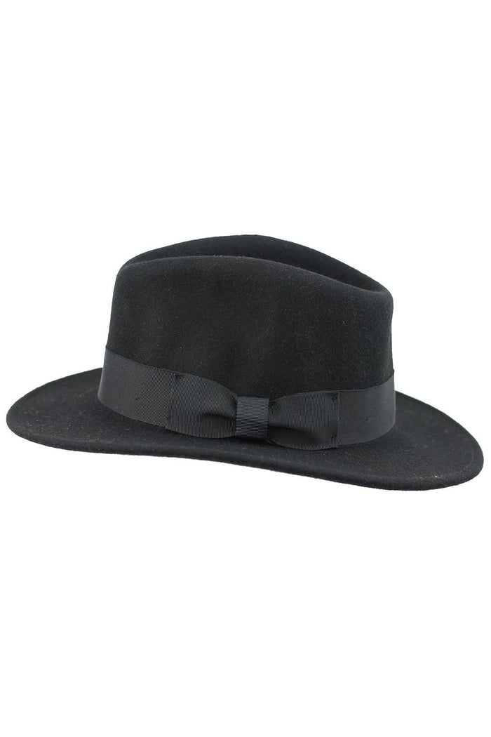 Black Crushable Fedora 100% Wool Wide Brim Hat