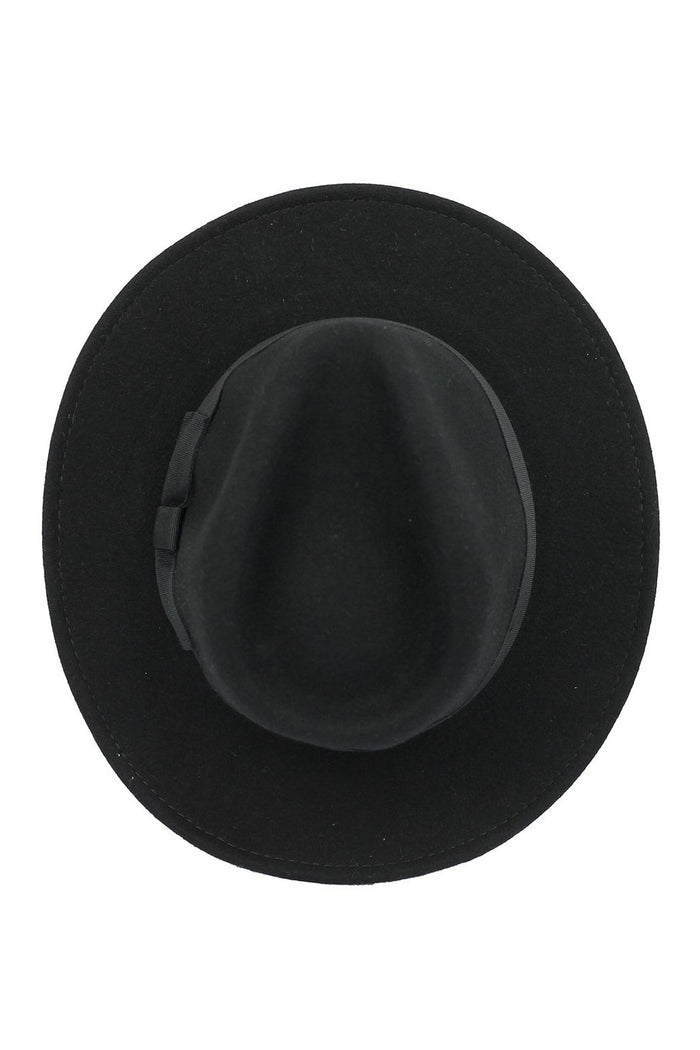 Black Crushable Fedora 100% Wool Wide Brim Hat