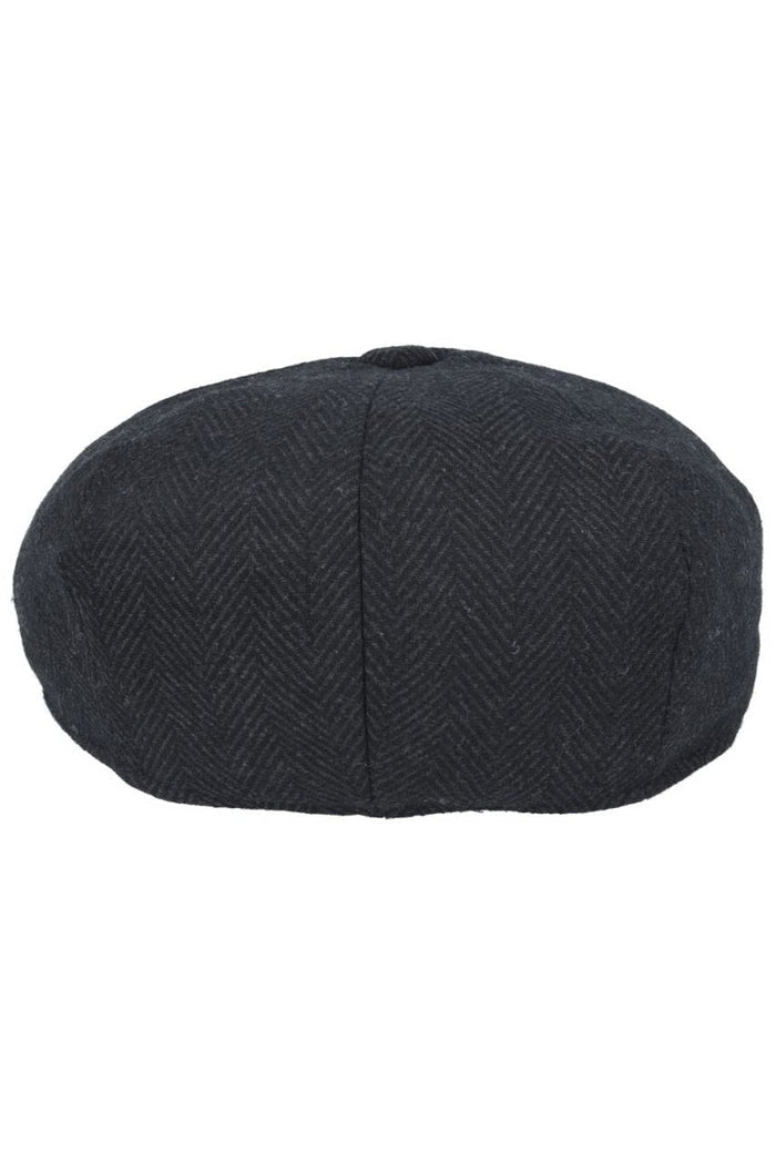BLACK HERRINGBONE WOOL BLEND NEWSBOY FLAT CAP