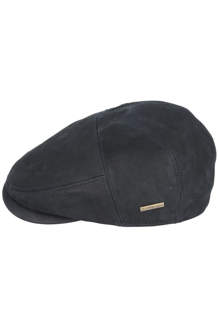 BLACK LEATHER GLADWIN BOND FLAT CAP