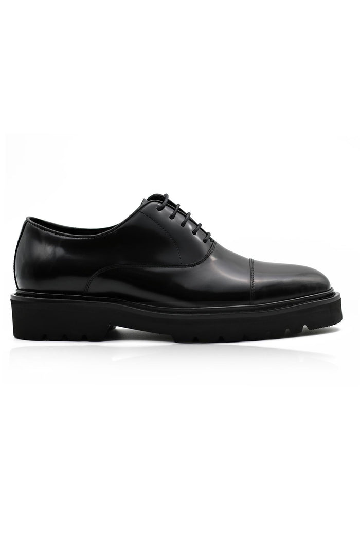 BLACK POLISHED LEATHER OXFORD SHOES – LUG SOLE