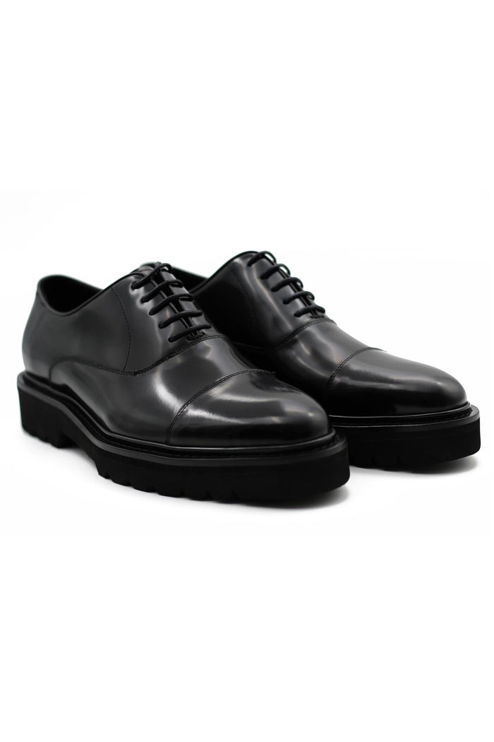 BLACK POLISHED LEATHER OXFORD SHOES – LUG SOLE