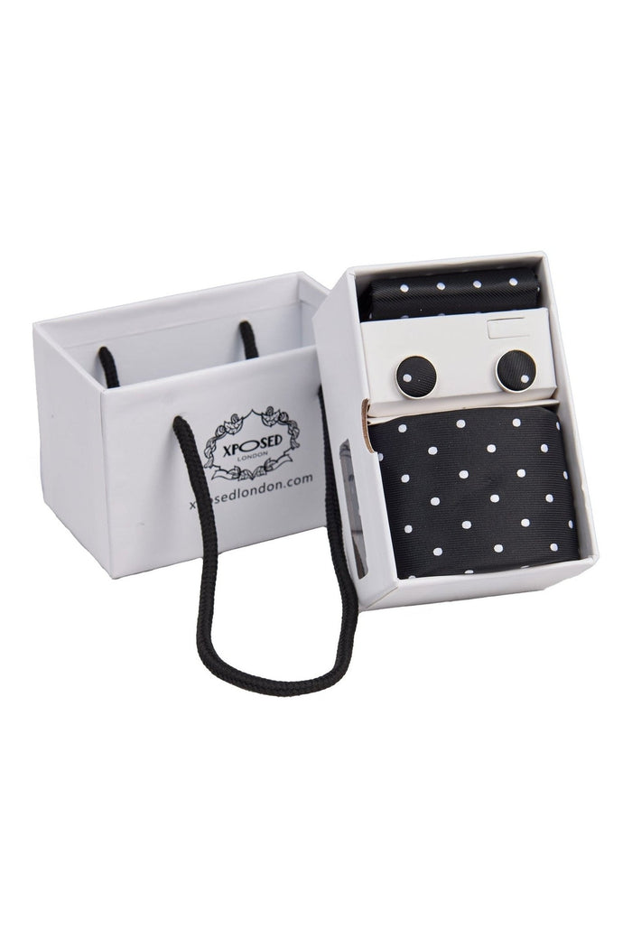 BLACK POLKA DOT NECK TIE SET