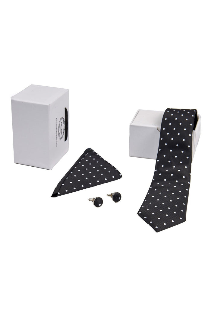 BLACK POLKA DOT NECK TIE SET