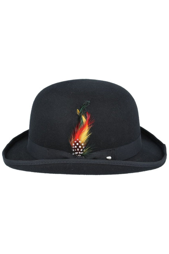 BLACK PURE WOOL BOWLERS HAT