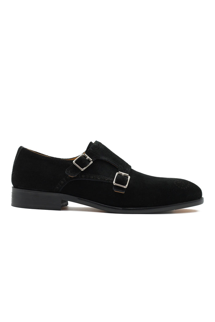BLACK SUEDE DOUBLE MONK SHOES