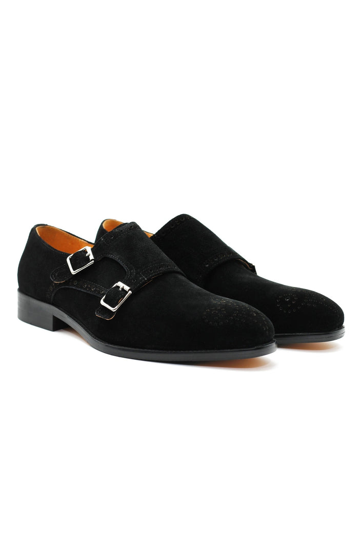BLACK SUEDE DOUBLE MONK SHOES