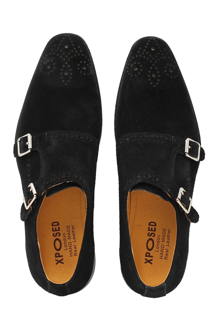 BLACK SUEDE DOUBLE MONK SHOES