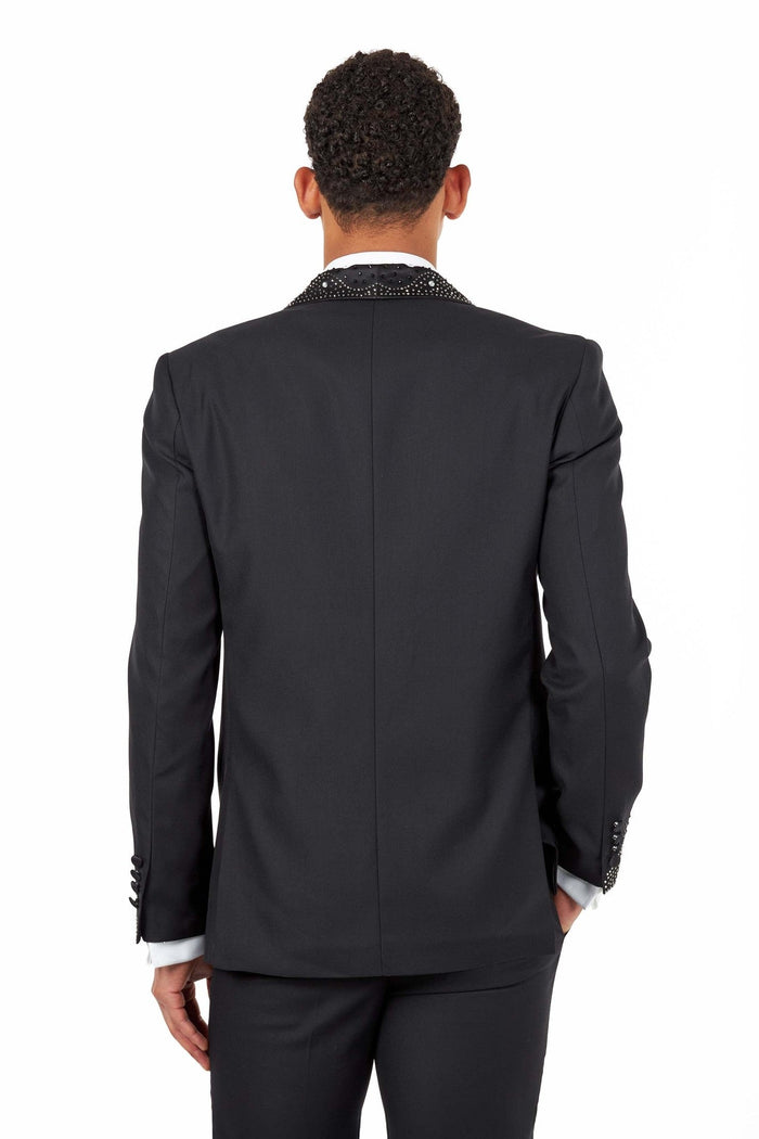 Black Tuxedo Wedding Jacket Rhinestone Lapel