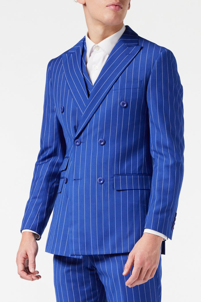 BLUE DOUBLE BREASTED WIDE CHALK STRIPE SUIT
