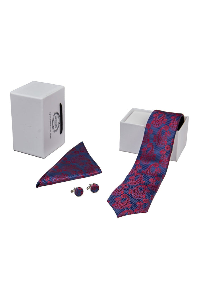 BLUE PAISLEY PRINT NECKTIE SET
