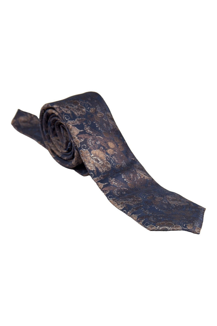 BROWN FLORAL FOLIAGE PRINT NECK TIE SET