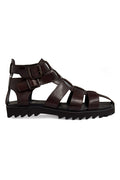 BROWN LEATHER CROSS STRAP SANDALS