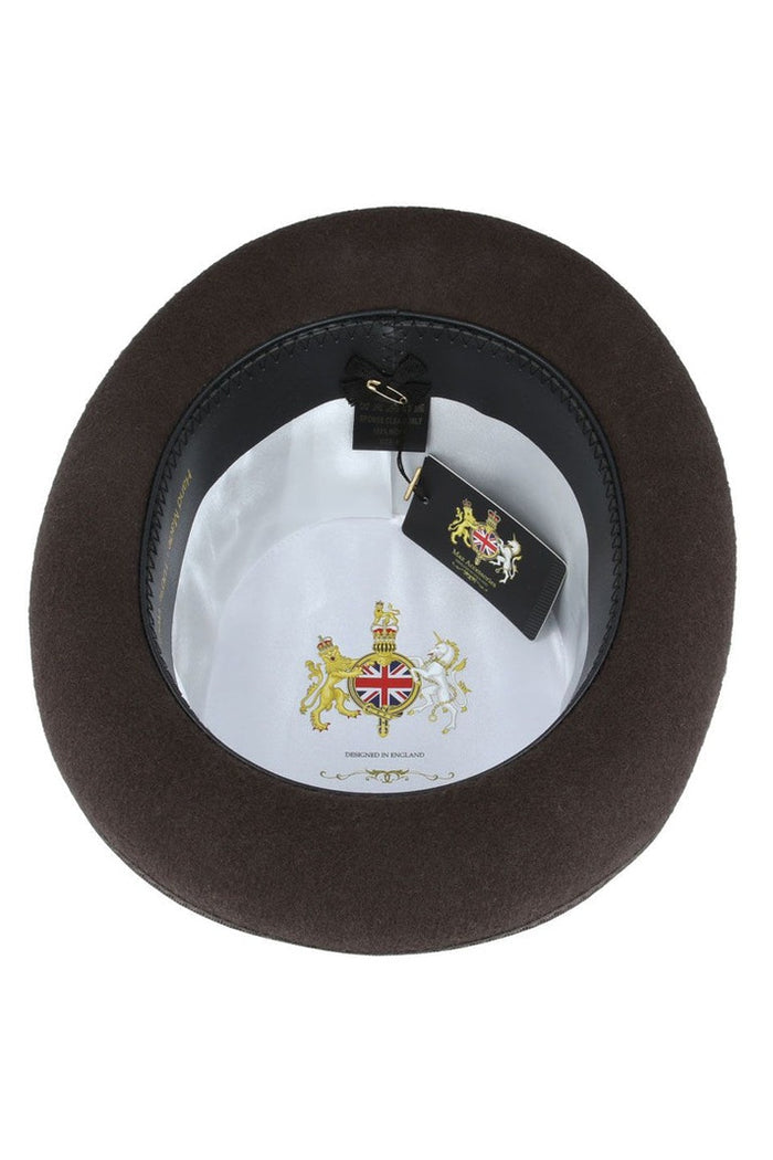 BROWN PURE WOOL TOP HAT WITH FEATHER