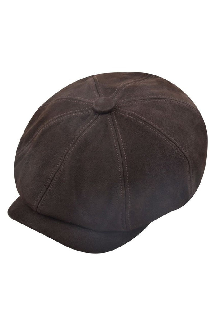 BROWN REAL LEATHER BAKERBOY FLAT CAP