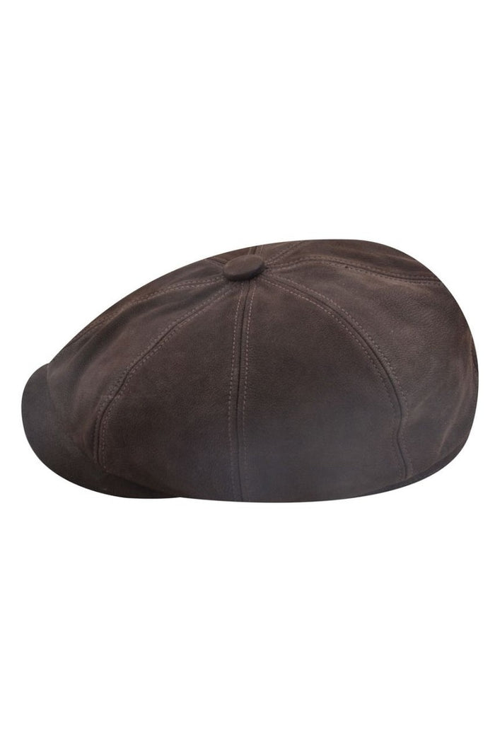 BROWN REAL LEATHER BAKERBOY FLAT CAP