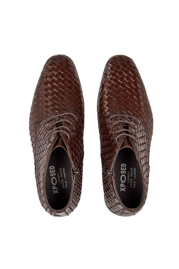 BROWN WOVEN LEATHER BOOTS