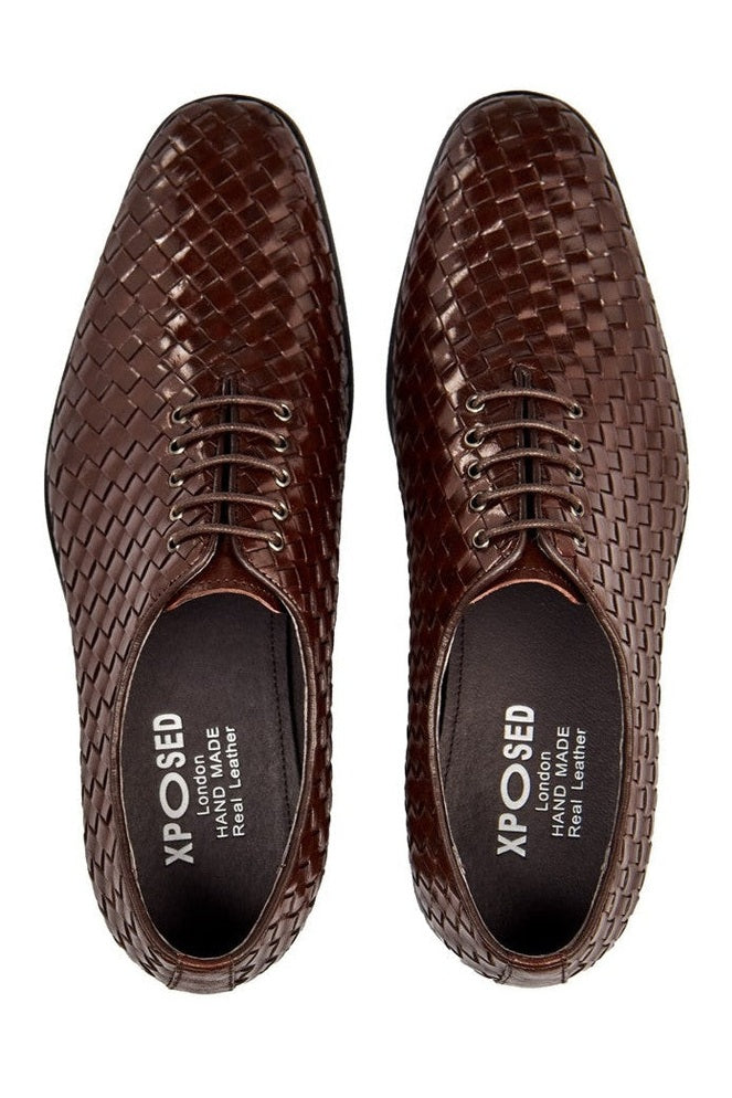 BROWN WOVEN LEATHER OXFORDS