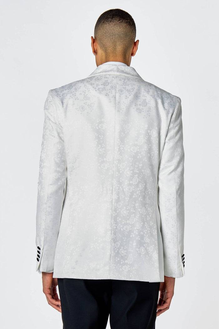 BRUCE – WHITE TUXEDO 3 PIECE SUIT FLORAL PAISLEY PRINT