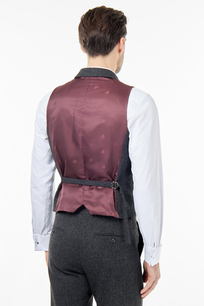BRUCE – Grey Wool Rich Herringbone Waistcoat