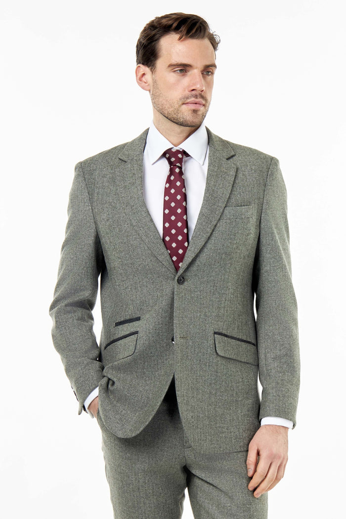 BRUCE – Sage Green Herringbone Wool Jacket
