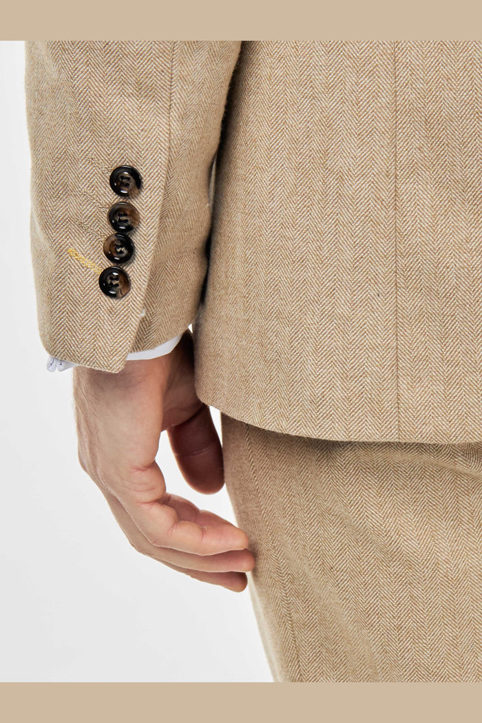 BRUCE – Stone Herringbone Tailored Wool Jacket
