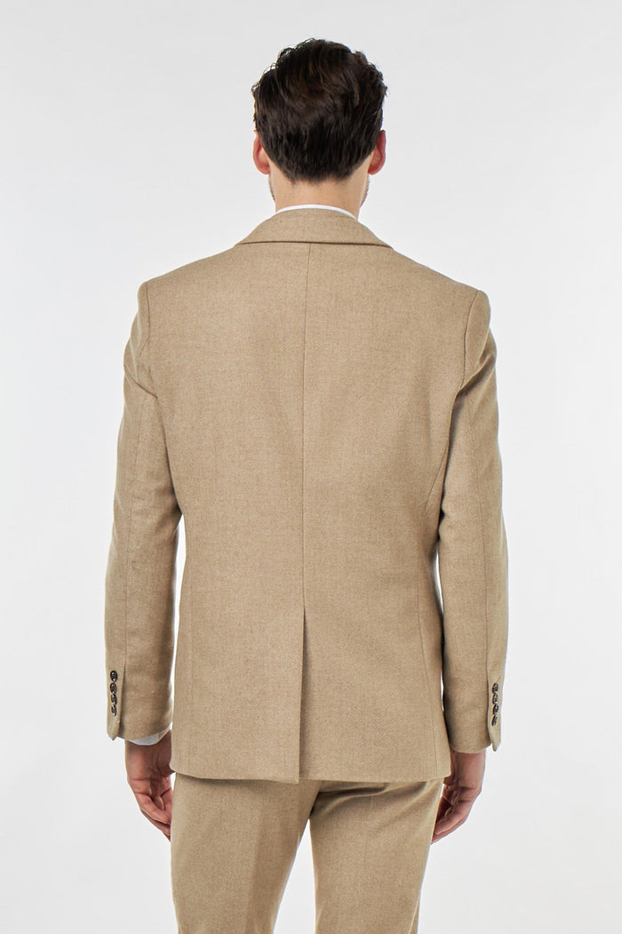 BRUCE – Stone Herringbone Tailored Wool Jacket