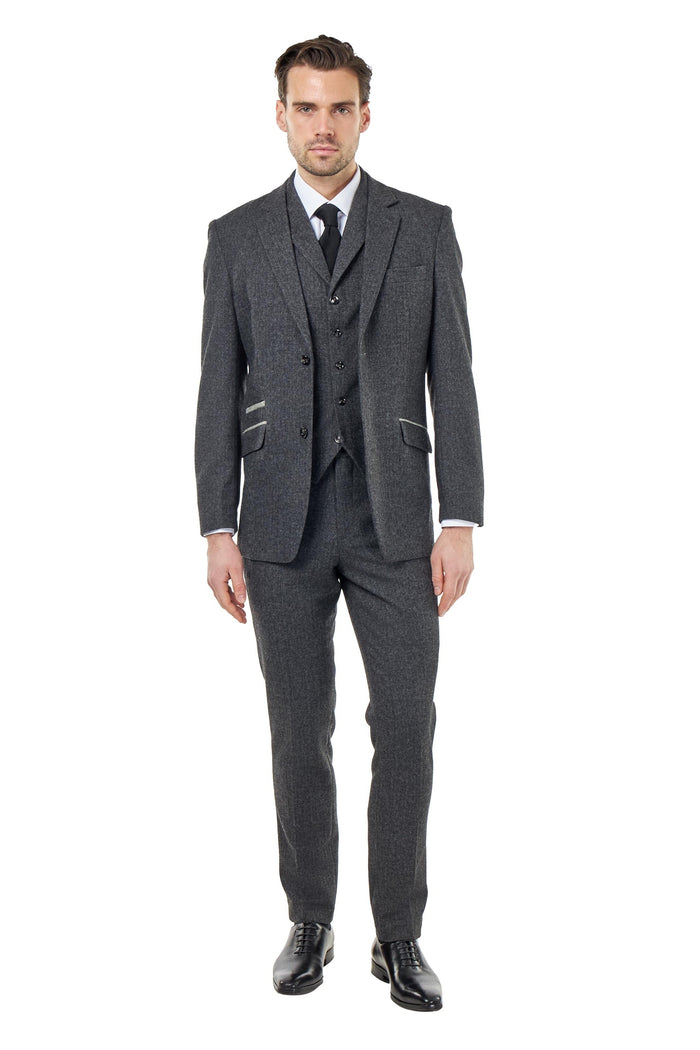 BRUCE – TAILORED GREY WOOL RICH SUIT HERRINGBONE