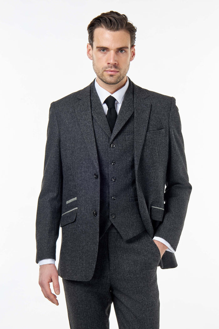 BRUCE – TAILORED GREY WOOL RICH SUIT HERRINGBONE