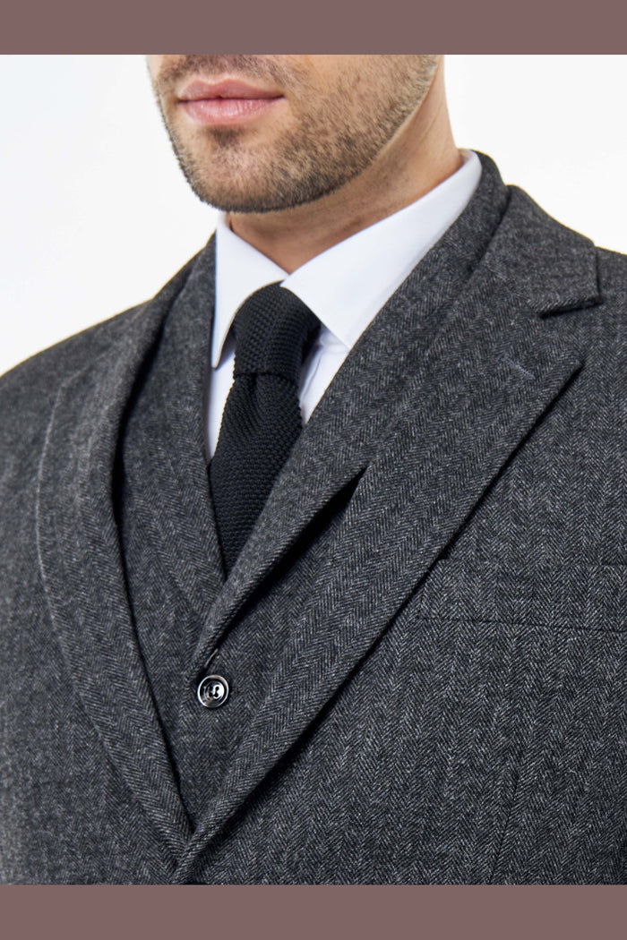 BRUCE – TAILORED GREY WOOL RICH SUIT HERRINGBONE