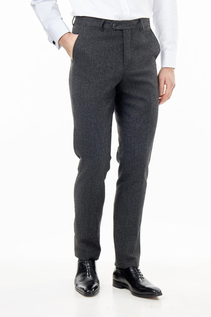 BRUCE – Grey Wool Rich Herringbone Trouser