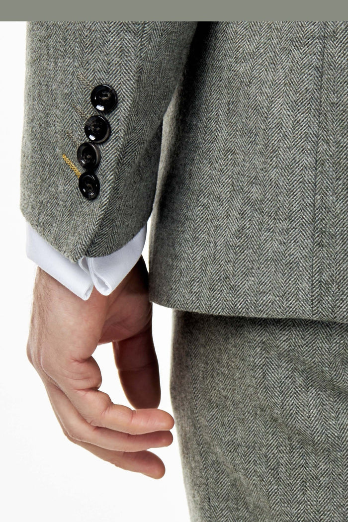 BRUCE – TAILORED SAGE GREEN WOOL RICH SUIT HERRINGBONE