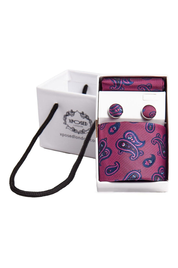 BURNT PINK PAISLEY PRINT NECKTIE SET
