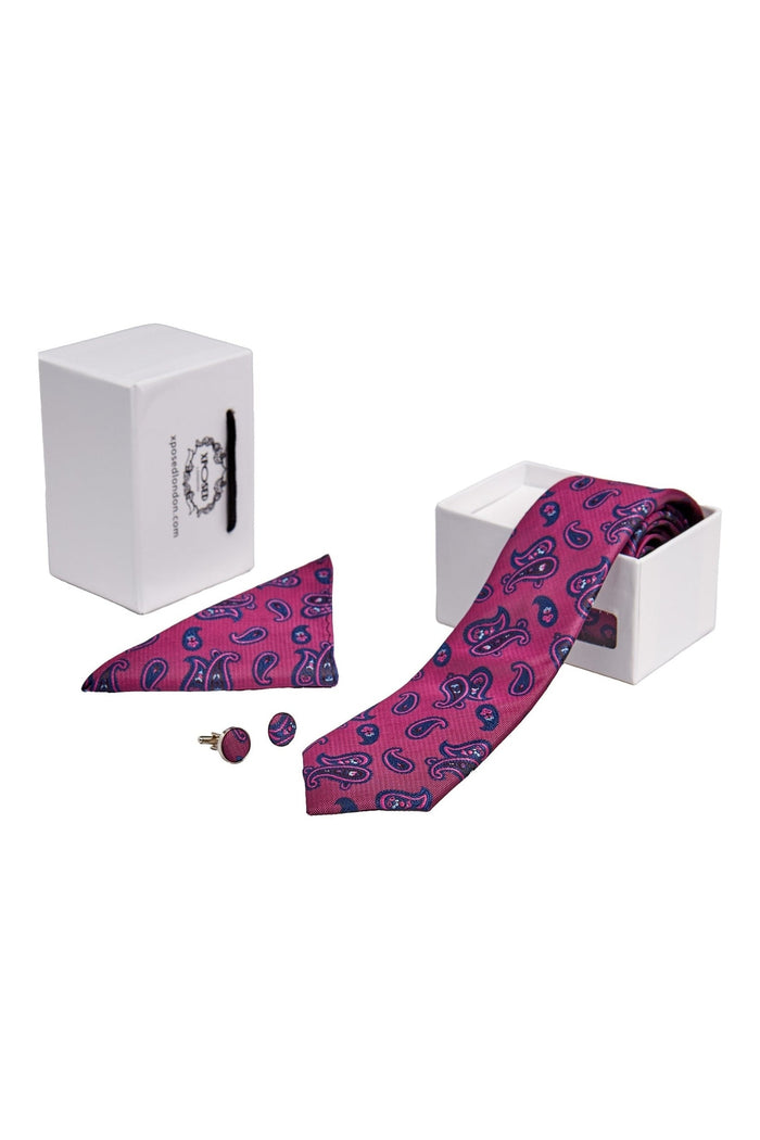 BURNT PINK PAISLEY PRINT NECKTIE SET