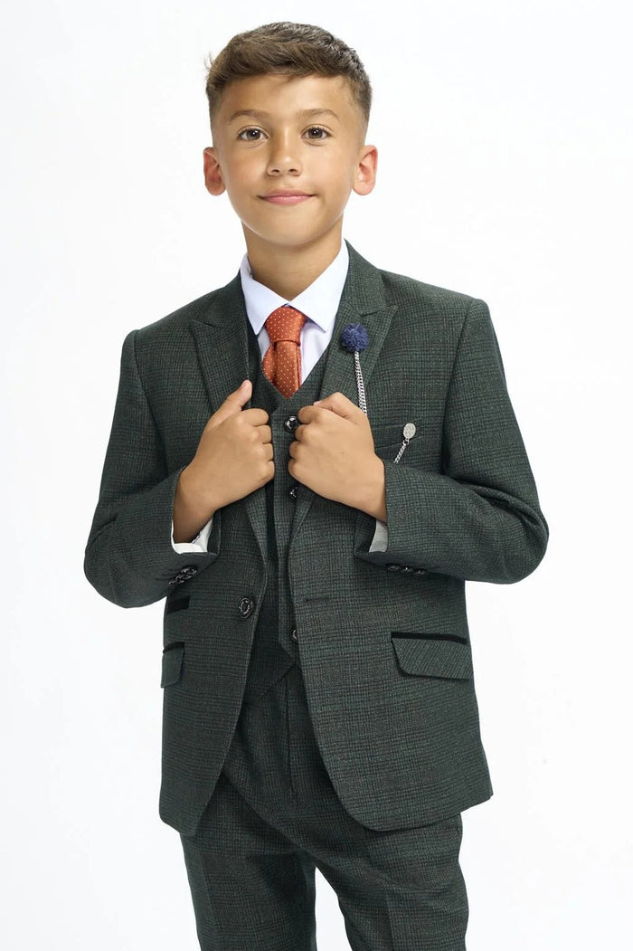 CARIDI OLIVE THREE PIECE BOYS SUIT