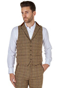 CARLO Tan Brown Tweed Check Waistcoat