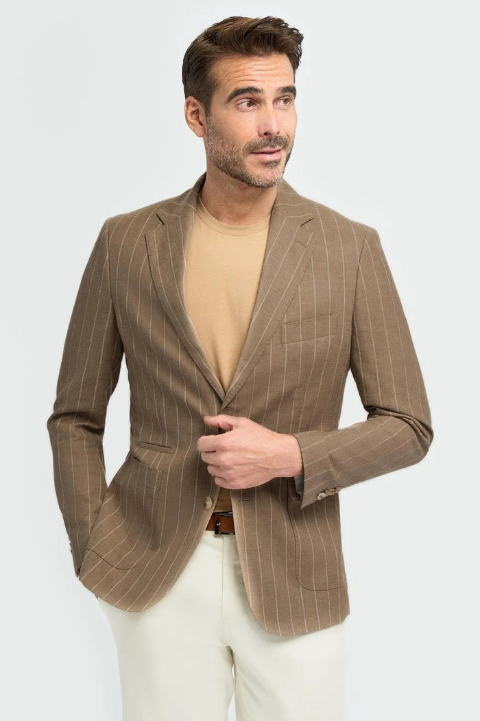 Cavani – Piero Deconstructed Pinstripe Linen Blazer Sand
