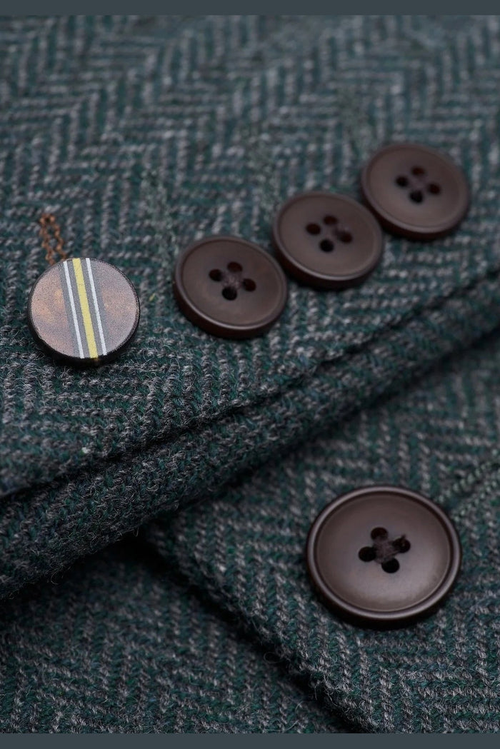 CAVANI – Thomas Olive Green Wool Blend Herringbone Jacket