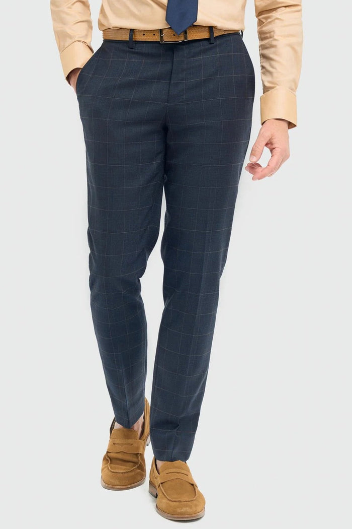 Cavani – Torino Navy Check Trousers Tailored Fit