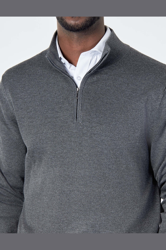 CHARCOAL 100% COTTON KNIT ZIP NECK JUMPER