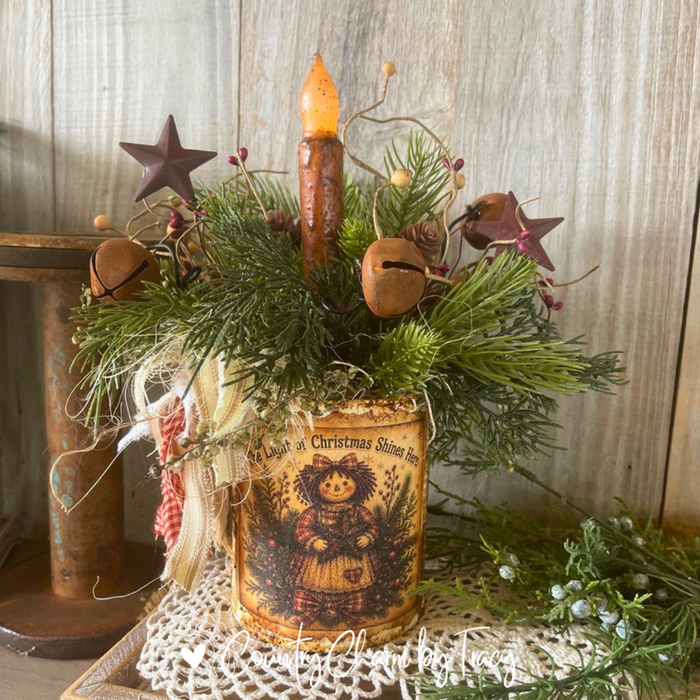 Christmas Annie Tin Can Light Decor